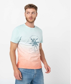 GEMO Tee-shirt homme avec motif palmier coloris tie and dye Bleu