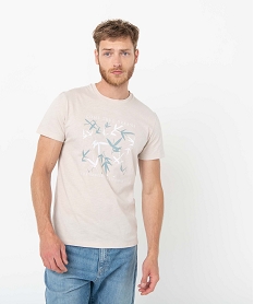 GEMO Tee-shirt homme avec motif feuillage Beige