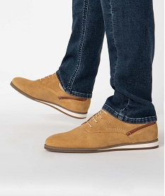 GEMO Derbies homme unis dessus cuir perforé - Tanéo Beige