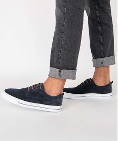 GEMO Baskets homme en cuir à semelle contrastante - Tanéo bleu chine