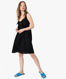 GEMO Robe femme à bretelles en gaze de coton noir standard