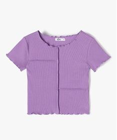 GEMO Tee-shirt fille à manches courtes finition roulottée et effet de relief Violet