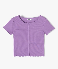 GEMO Tee-shirt fille à manches courtes finition roulottée et effet de relief violet standard