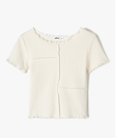 GEMO Tee-shirt fille à manches courtes finition roulottée et effet de relief Beige