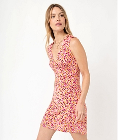 GEMO Robe femme courte sans manches à motifs fleuris orange vif