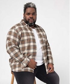 GEMO Chemise homme grande taille à manches longues et carreaux Brun