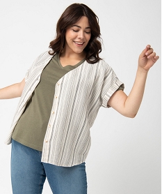 GEMO Blouse femme grande taille rayée à manches courtes Imprimé