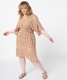 GEMO Robe femme grande taille imprimée à manches courtes Imprimé