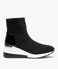 GEMO Baskets chaussettes femme montantes à talon compensé noir standard