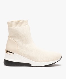 GEMO Baskets chaussettes femme montantes à talon compensé beige standard