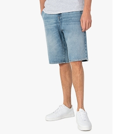 GEMO Bermuda en jean homme délavé coupe chino Bleu