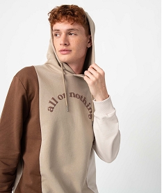 sweat homme tricolore a capuche avec inscription beigeG431201_1