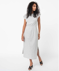 GEMO Robe femme longue avec épaules froncées Gris