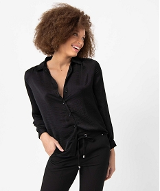 GEMO Chemise en satin à manches longues femme noir standard