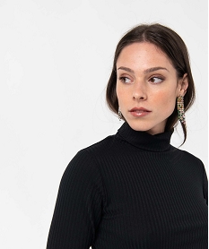 GEMO Tee-shirt femme en maille côtelée avec col roulé noir standard