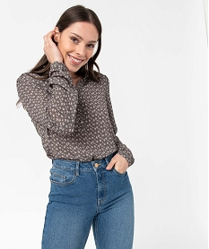 GEMO Blouse femme à motifs avec manches retroussables coloris assortis
