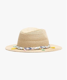 GEMO Chapeau fille en paille avec tresse et pompons Beige