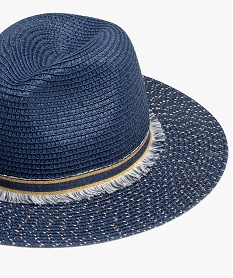 chapeau en paille de papier avec touches pailletees femme bleu standardI010901_2