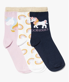 GEMO Chaussettes fille tige haute motif fantaisie à paillettes (lot de 3) violet standard