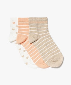 GEMO Socquettes femme à motifs (lot de 3) beige standard