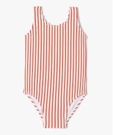 GEMO Maillot de bain bébé fille 1 pièces à rayures et festons Rouge