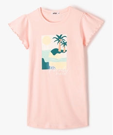 GEMO Chemise de nuit fille à manches courtes avec motif tropical Rose