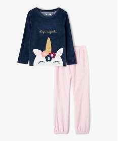 GEMO Pyjama en velours avec motif licorne fille navy