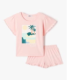 GEMO Pyjashort fille avec motif tropical et finitions froncées Rose