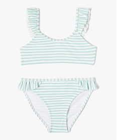 GEMO Maillot de bain fille 2 pièces à finitions dentelées et motifs exotiques Bleu