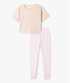 GEMO Pyjama fille avec haut à motif damier et bas uni Imprimé