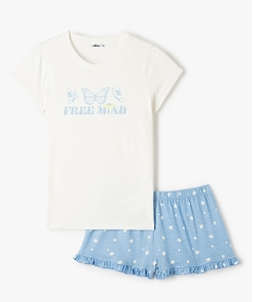 GEMO Pyjashort fille bicolore avec motifs fleuris blanc standard