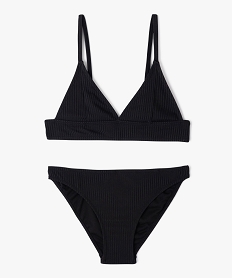 GEMO Maillot de bain fille 2 pièces à rayures ton sur ton Noir