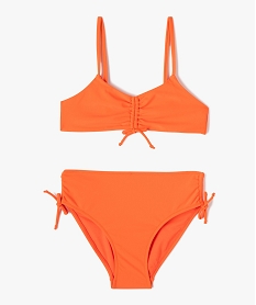 GEMO Maillot de bain fille 2 pièces à motifs fleuris avec cordons coulissants Orange