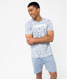 GEMO Pyjashort dépareillé imprimé feuillage homme Bleu