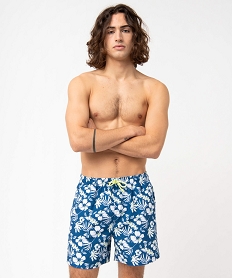 GEMO Short de bain homme à motif tropical Bleu