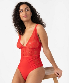 GEMO Body femme en dentelle et microfibre Rouge