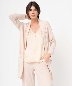 GEMO Veste dintérieur femme en maille duveteuse avec ceinture à nouer beige chine