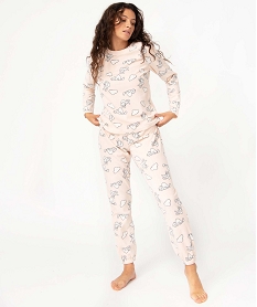 pyjama femme en polaire a imprime all over imprimeI045001_2