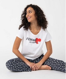 GEMO Pyjama femme bicolores avec motifs coeurs Multicolore