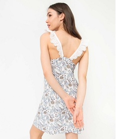 GEMO Nuisette femme à motifs fleuris et bretelles en broderie anglaise imprime floral