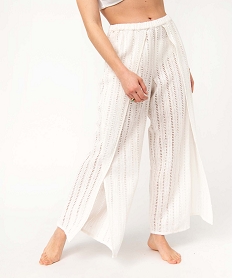 GEMO Pantalon de plage femme ample en crochet Blanc