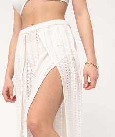 pantalon de plage femme ample en crochet blanc vetements de plageI050101_2