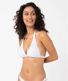 haut de maillot de bain femme forme triangle en dentelle blancI051101_1