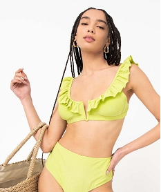 GEMO Haut de maillot de bain femme forme triangle à volant Vert