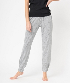 GEMO Pantalon de pyjama imprimé avec bas élastiqué femme Gris