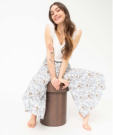 GEMO Bas de pyjama femme fluide à motif fleuri imprime floral