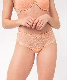 GEMO Shorty femme en dentelle avec ceinture fantaisie Orange