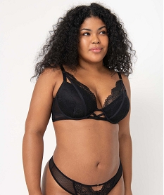 GEMO Soutien-gorge femme grande taille emboîtant à découpes fantaisie Noir