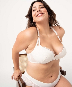 GEMO Soutien-gorge femme grande taille à bonnets moussés emboitants et dos fantaisie Beige