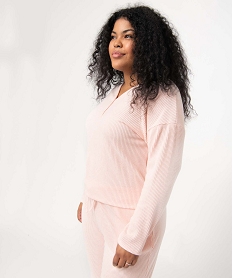 tee-shirt femme grande taille en maille cotelee douce rose hauts de pyjamaI066401_2